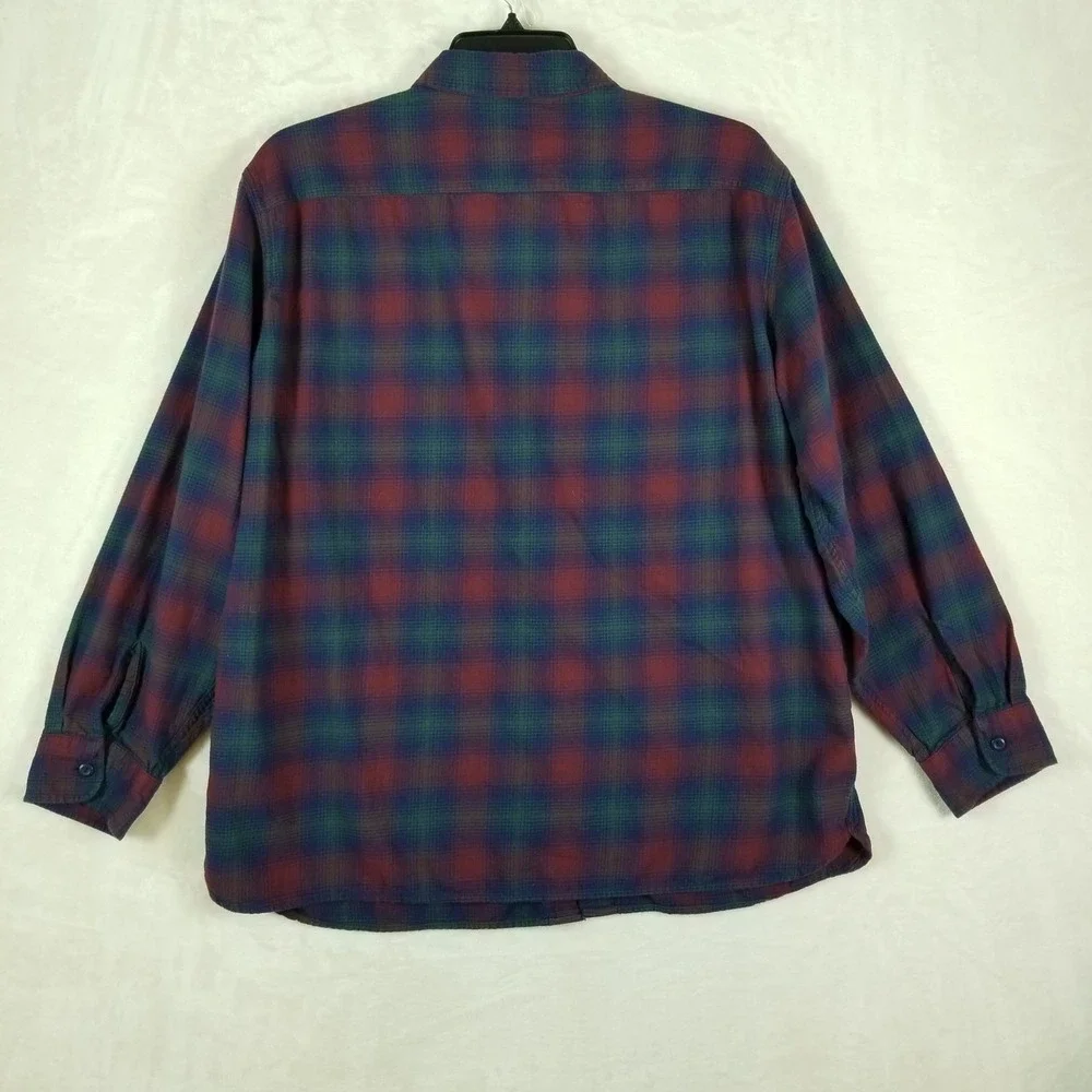 Levi's Flannel Shirt Mens XL Burgundy Green Plaid Relaxed Fit Cotton Button Down